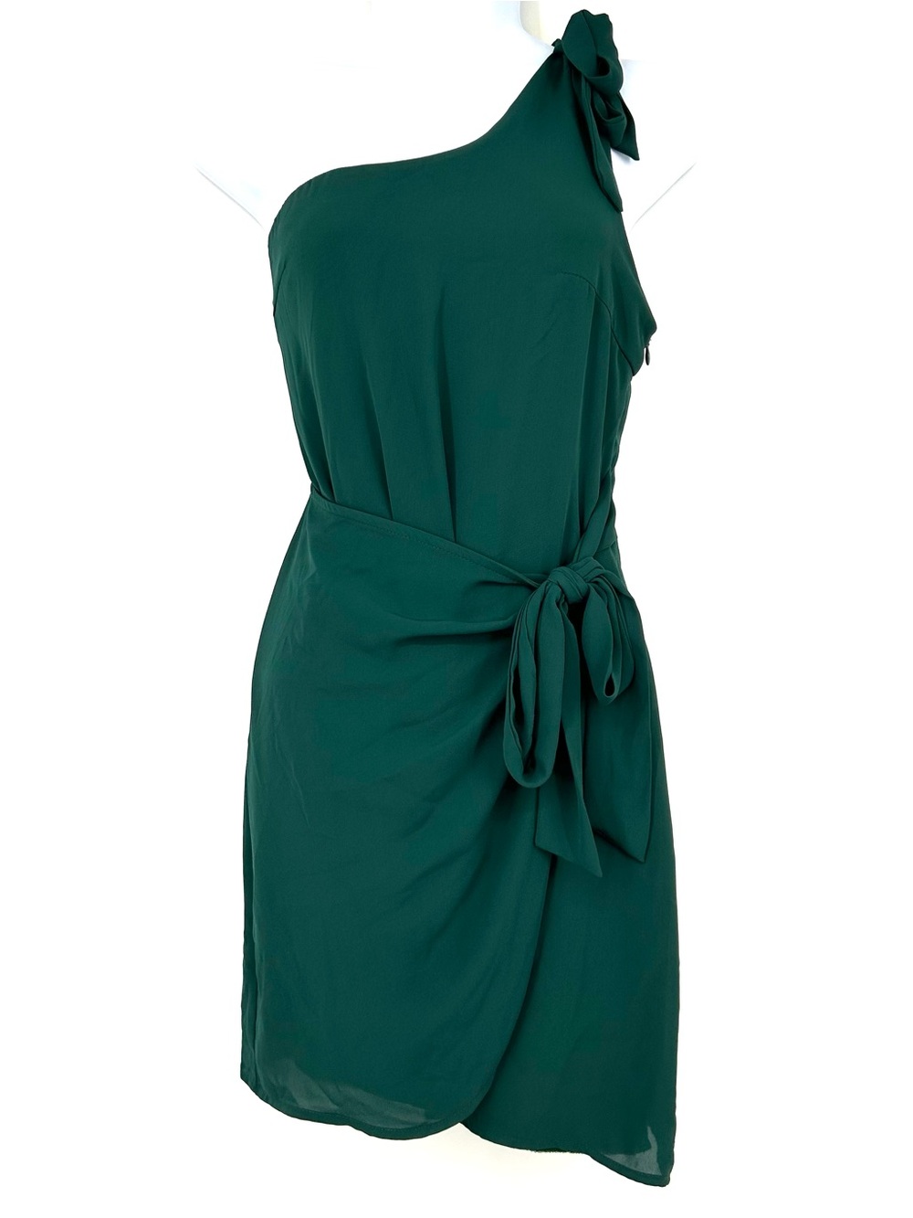 Lucy in the Sky One Shoulder Mini Dress Faux Wrap Green